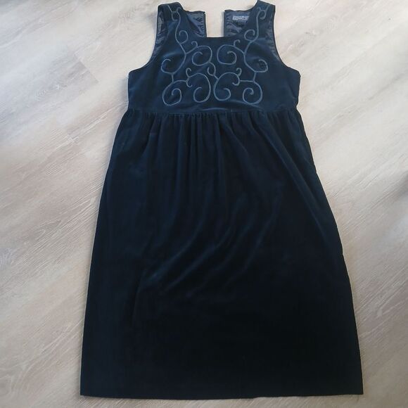 Vintage Herman Geist Dress Mixed Wool Velvet Deep Navy Blue Empire Waist 14P - Picture 11 of 11